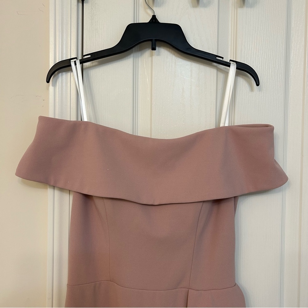 BETSY & ADAM Off-The-Shoulder Cascading Ruffle Mermaid Gown in Rose Size 10 - Picture 6 of 11